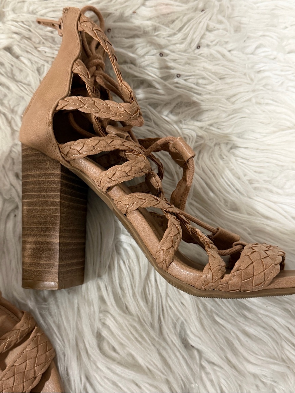 Braided Lace-Up High Heel Sandal in Tan Size 6 - Picture 6 of 16